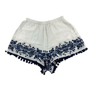 Show‎ Me Your MuMu High Waist Embroidered White and Blue Bohemian Shorts Sz XS